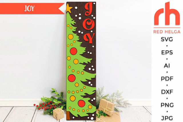 Joy Sign SVG, Layered Porch Board Cut File, Christmas Tree Silhouette, Winter Decor DXF SVG RedHelgaArt 