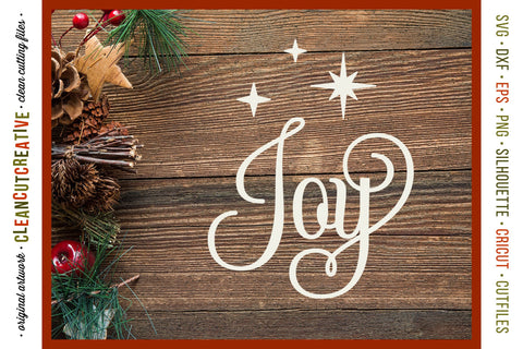 Joy SVG - Christmas word art with swirls and stars - SVG craft file SVG CleanCutCreative 