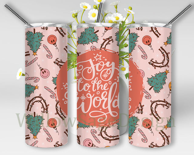 Joy To The Word Tumbler Png, Retro Christmas 20oz Skinny Tumbler, Retro Smiley Tumbler Wrap, Merry Christmas Tumbler Template, Digital Download Sublimation WillowSageDesign 