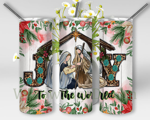 Joy To The World 20oz Skinny Tumbler, Jesus Baby Design Tumbler, Western Leopard Gemstone Tumbler Png, Merry Christmas Sublimation Design, Digital Download Sublimation WillowSageDesign 