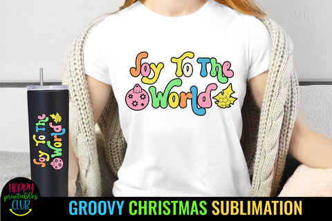 Joy To The World Groovy Christmas Sublimation I Retro PNG Sublimation Happy Printables Club 