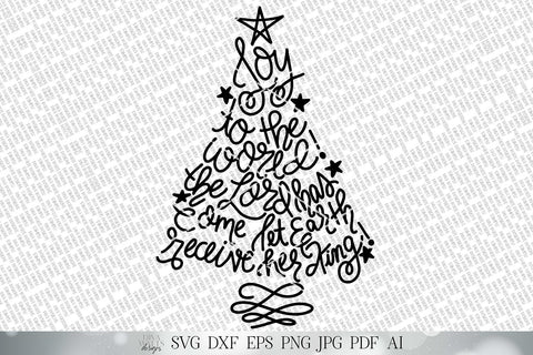 Joy To The World SVG | Hymn SVG | Christian SVG | Tree svg | Christmas svg | Hand Lettered svg | Printable dxf and more! SVG Diva Watts Designs 