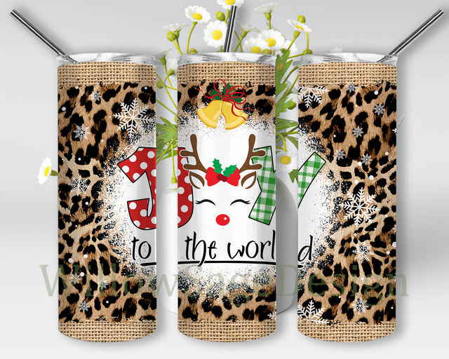 Joy To The World Tumbler Template, Christmas Reindeer 20oz Skinny Tumbler, Christmas Leopard Tumbler Wrap, Merry Christmas Design Tumbler, Digital Download Sublimation WillowSageDesign 