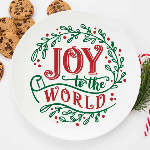 Joy to the World with branches round circle Christmas SVG SVG Chameleon Cuttables 