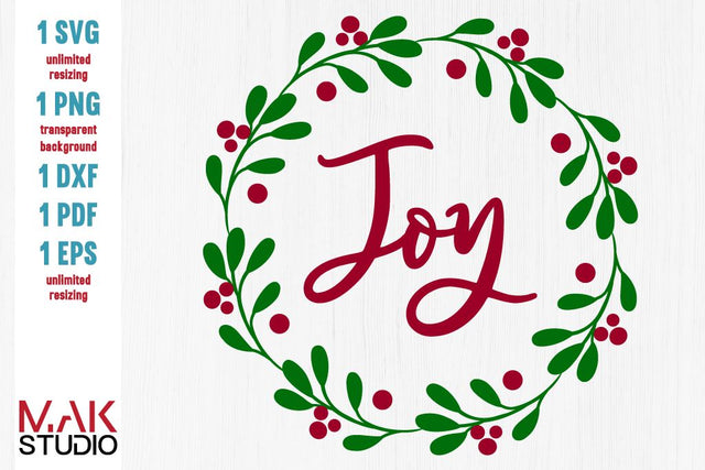 Joy wreath svg, Joy svg, Holly wreath svg, Joy cut file, Christmas wreath eps, Holiday wreath svg, Wreath svg SVG MAKStudion 