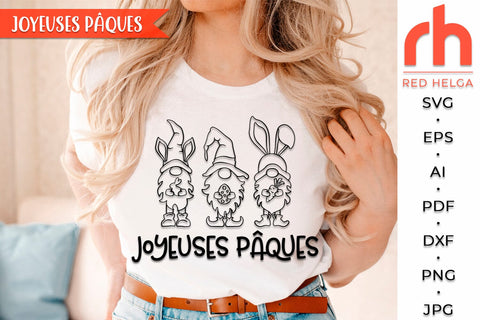 Joyeuses Pâques SVG, Easter Gnomies DXF, French Window Decor Cut File SVG RedHelgaArt 