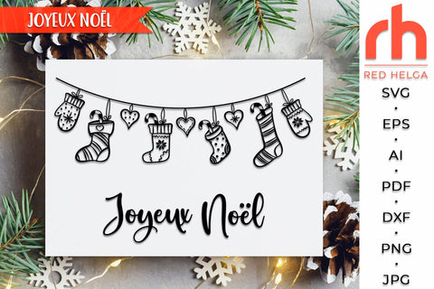 Joyeux Noël SVG - Hanging Stockings Cut File - French Christmas DXF SVG RedHelgaArt 