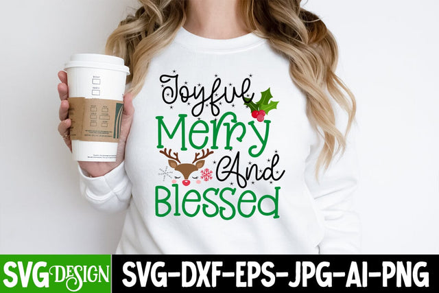 Joyful Merry And Blessed SVG Cut File, Joyful Merry And Blessed SVG Design, Christmas SVG Design, Christmas SVG Cut File, Christmas SVG Quotes, Merry Christmas SVG Design, Christnmas Sublimation PNG SVG BlackCatsMedia 