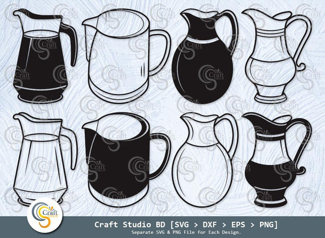 Jug Silhouette, Milk Jug Svg, Water Jug Svg, Pitcher Svg, Jar Svg, Jug Svg Bundle SVG ETC Craft 