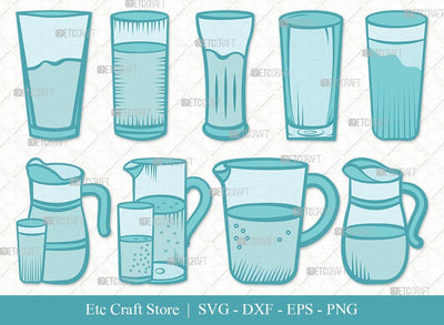 Jug With Glass Clipart SVG Cut File | Jug Svg | Pitcher Svg | Water Pitcher Svg | Bundle | Eps | Dxf | Png SVG ETC Craft 