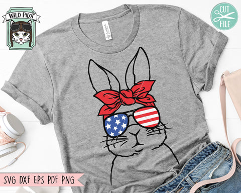 July 4th Bunny SVG, Fourth of July Bunny svg file, Rabbit Glasses svg, Rabbit cut file, Bunny Bandana svg, July 4th Animal svg, America USA SVG Wild Pilot 