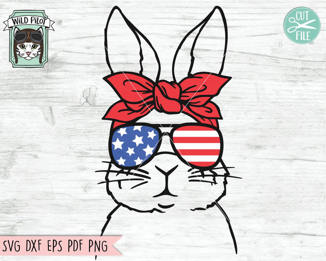 July 4th Bunny SVG, Fourth of July Bunny svg file, Rabbit Glasses svg, Rabbit cut file, Bunny Bandana svg, July 4th Animal svg, America USA SVG Wild Pilot 