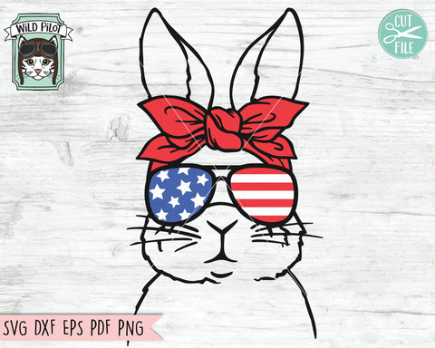 July 4th Bunny SVG, Fourth of July Bunny svg file, Rabbit Glasses svg, Rabbit cut file, Bunny Bandana svg, July 4th Animal svg, America USA SVG Wild Pilot 