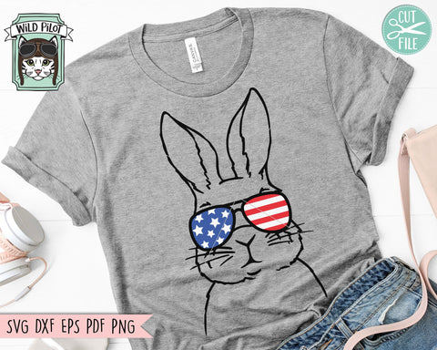 July 4th Bunny SVG, Fourth of July Rabbit svg file, Bunny Glasses svg, Rabbit cut file, America Bunny svg, July 4th Animals svg file, USA SVG Wild Pilot 