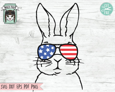 July 4th Bunny SVG, Fourth of July Rabbit svg file, Bunny Glasses svg, Rabbit cut file, America Bunny svg, July 4th Animals svg file, USA SVG Wild Pilot 