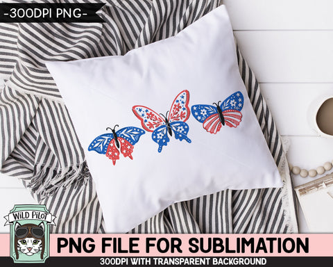 July 4th Butterfly SUBLIMATION design png, Red White Blue Butterflies PNG sublimation file, America, USA, Patriotic, Fourth of July png file SVG Wild Pilot 