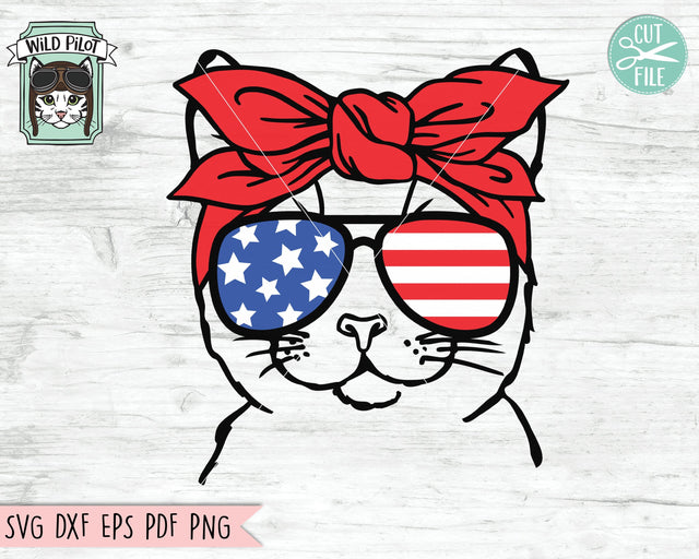 July 4th Cat SVG, Fourth Of July Cat SVG File, American Flag SVG, Cat Sunglasses SVG, Cat Bandana SVG, July 4th Cut File, USA SVG, July 4th Animals SVG, Funny Cat SVG SVG Wild Pilot 