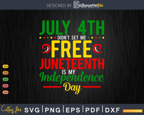 July 4th Didn't Set Me Free Juneteenth Is My Independence Day SVG Silhouette File 