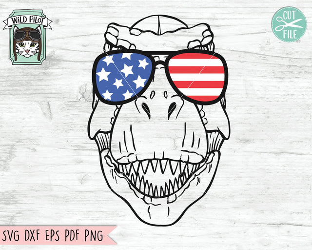 July 4th Dinosaur SVG, Fourth of July T Rex svg file, Trex Glasses clip svg, America, USA, July 4th Animals svg cut file, Tyrannosaurus Rex SVG Wild Pilot 