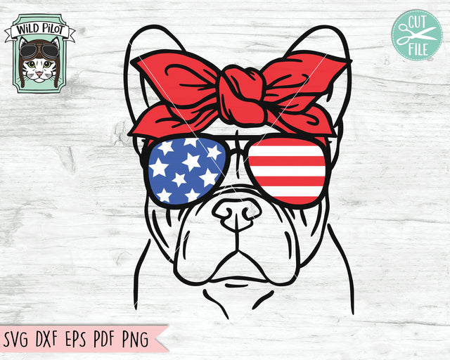 July 4th Dog SVG, American Flag SVG, Fourth of July French Bulldog SVG, Frenchie Glasses SVG, Frenchie Bandana Cut File, July 4th Animals SVG SVG Wild Pilot 