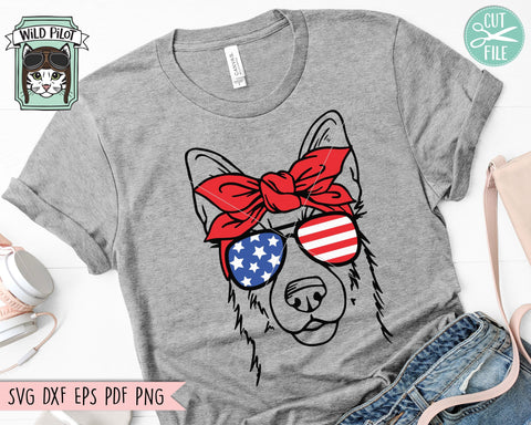 July 4th Dog SVG, Fourth of July German Shepherd svg file, German Shepherd Glasses svg, Dog cut file, Dog Bandana svg, July 4th Animals svg SVG Wild Pilot 