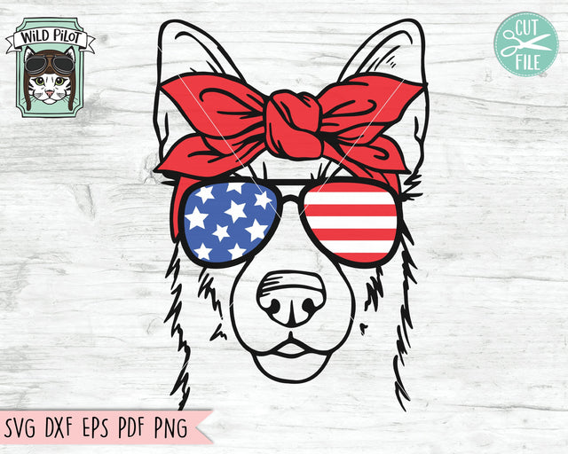July 4th Dog SVG, Fourth of July German Shepherd svg file, German Shepherd Glasses svg, Dog cut file, Dog Bandana svg, July 4th Animals svg SVG Wild Pilot 