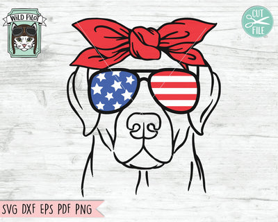 July 4th Dog SVG, Fourth of July Labrador Retriever svg file, Labrador Glasses svg, Dog cut file, Lab Bandana svg, July 4th Animals svg SVG Wild Pilot 