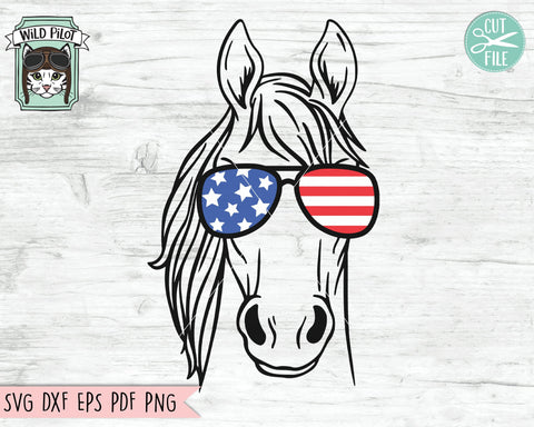 July 4th Horse SVG, Fourth of July Horse svg file, Horse Glasses svg, Horse cut file, America Horse svg, July 4th Animals svg file, USA SVG Wild Pilot 