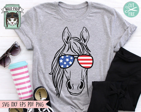 July 4th Horse SVG, Fourth of July Horse svg file, Horse Glasses svg, Horse cut file, America Horse svg, July 4th Animals svg file, USA SVG Wild Pilot 