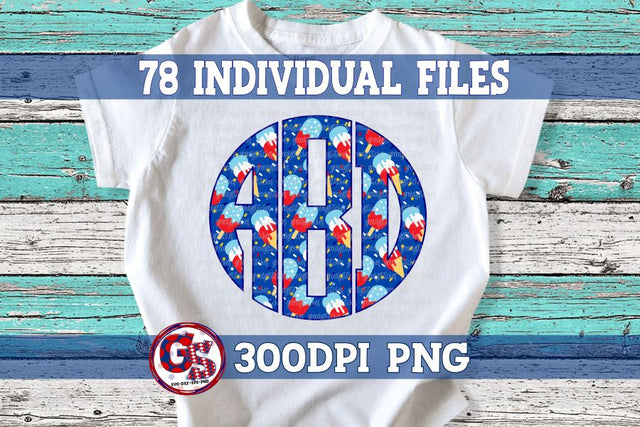 July 4th Ice Cream Round Monogram Set PNG for Sublimation Sublimation Greedy Stitches 