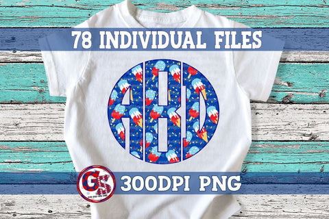 July 4th Ice Cream Round Monogram Set PNG for Sublimation Sublimation Greedy Stitches 