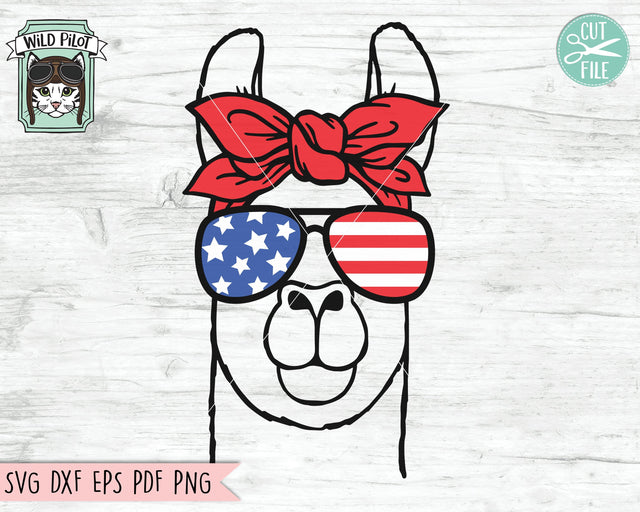July 4th Llama SVG, Fourth of July Llama svg file, Llama Glasses svg, Llama cut file, Llama Bandana svg, July 4th Animals svg, America USA SVG Wild Pilot 