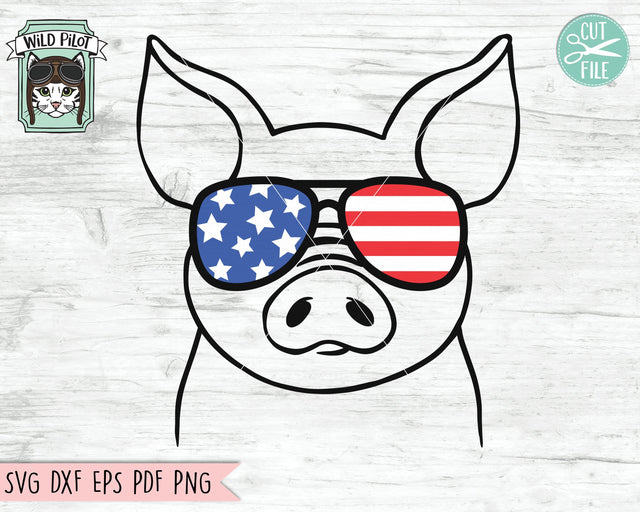 July 4th Pig SVG, Fourth of July Pig SVG File, American Flag SVG, Pig Sunglasses Clipart, July 4th Cut File, America SVG, USA SVG, July 4th Animals SVG, Funny Pig SVG SVG Wild Pilot 