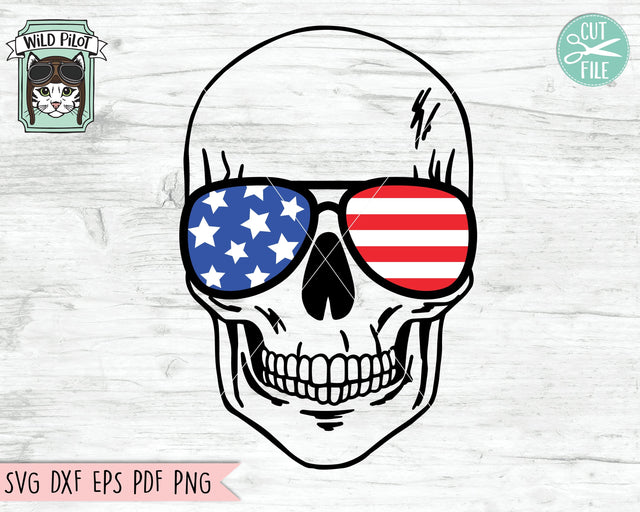July 4th Skull SVG, Fourth of July Skull svg file, July 4th Skull cut file, Skull Glasses svg, Skull cut file, American Flag sunglasses svg SVG Wild Pilot 