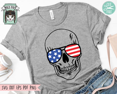 July 4th Skull SVG, Fourth of July Skull svg file, July 4th Skull cut file, Skull Glasses svg, Skull cut file, American Flag sunglasses svg SVG Wild Pilot 