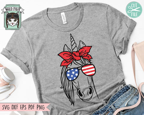 July 4th Unicorn SVG, Fourth of July Unicorn svg file, Unicorn Glasses svg, Unicorn Bandana svg, July 4th Animals svg, America USA cut file SVG Wild Pilot 