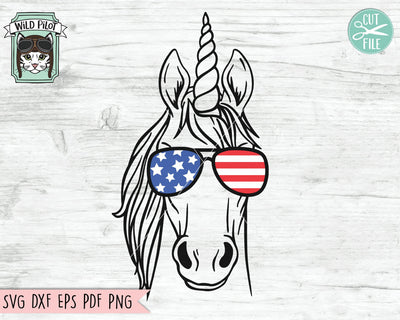 July 4th Unicorn SVG, Fourth of July Unicorn svg file, Unicorn Glasses svg, Unicorn cut file, American Flag Unicorn svg, July 4th Animals SVG SVG Wild Pilot 