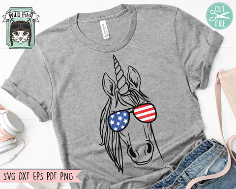 July 4th Unicorn SVG, Fourth of July Unicorn svg file, Unicorn Glasses svg, Unicorn cut file, American Flag Unicorn svg, July 4th Animals SVG SVG Wild Pilot 
