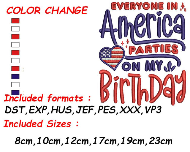 July Embroidery, July Birthday, Birthday Embroidery, 4th of July Birthday, Red White Blue, 4th of July Embroidery/Applique DESIGNS SVG Digital Designer 