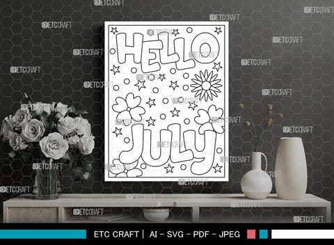 July Month Printable Coloring Page Cut File, PDF Colouring Book, Instant Download, CBP00017 SVG ETC Craft 