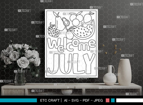 July Month Printable Coloring Page Cut File, PDF Colouring Book, Instant Download, CBP00017 SVG ETC Craft 