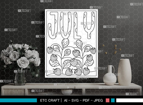 July Month Printable Coloring Page Cut File, PDF Colouring Book, Instant Download, CBP00017 SVG ETC Craft 
