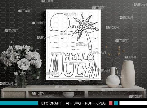 July Month Printable Coloring Page Cut File, PDF Colouring Book, Instant Download, CBP00017 SVG ETC Craft 