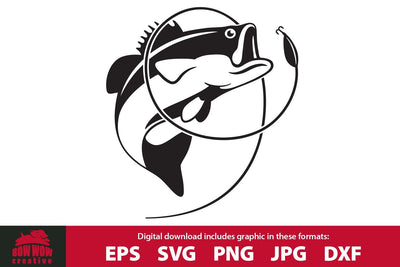 Jumping Bass Fish Cutting File & Clipart SVG Bow Wow Creative 