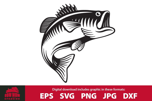 Jumping Bass Fish - Fishing Cutting File and Clipart SVG Bow Wow Creative 