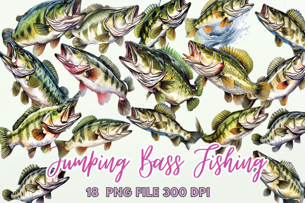 Jumping Bass Fishing Sublimation Clipart - So Fontsy