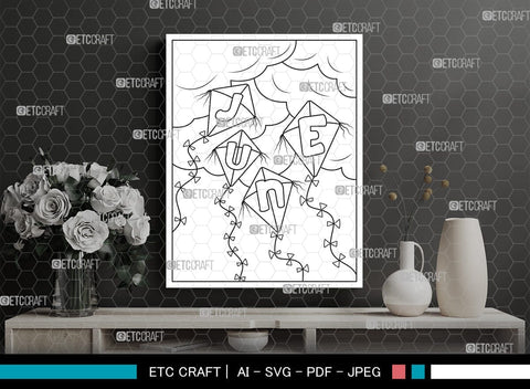 June Month Printable Coloring Page Cut File, PDF Colouring Book, Instant Download, CBP00016 SVG ETC Craft 