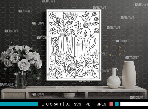 June Month Printable Coloring Page Cut File, PDF Colouring Book, Instant Download, CBP00016 SVG ETC Craft 