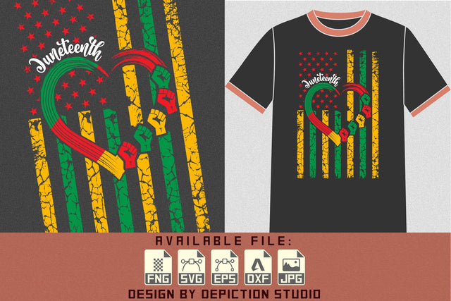 Juneteenth American Flag T-Shirt, American Flag Black Pride Shirt, Juneteenth Flag Shirt Print Template Sketch DESIGN Depiction Studio 