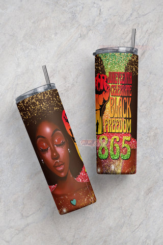 Juneteenth Celebrate 20oz Skinny Tumbler PNG, Pride Afro Black women, Juneteenth Black Freedom Black Queen Black Girl, Glitter Tumbler Png Sublimation CaldwellArt 
